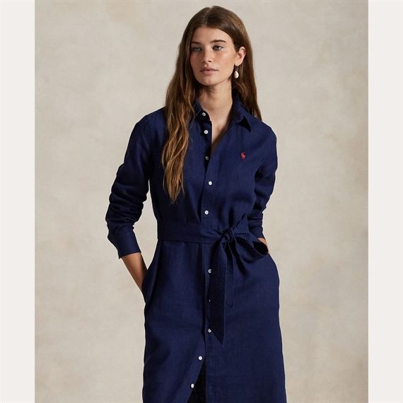 Polo Ralph Lauren Belted Linen Skjortekjole, Newport Navy